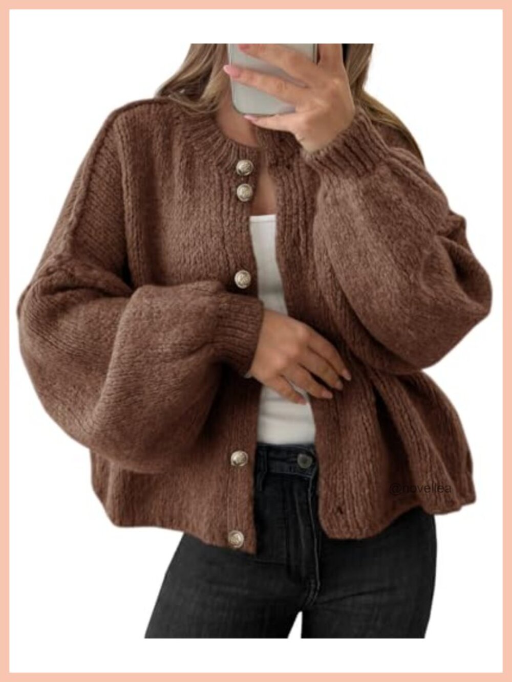 Oversized Chunky Knit Cardigan Long Lantern Sleeve Button Up Sweater Coat